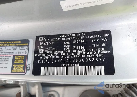 2016 Kia Optima Ex from USA, damaged, VIN 5XXGU4L36GG083877